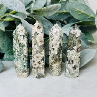 Green Flower Jasper (Sakura Rhyolite) Tower Point Generator- Medium (3-4")