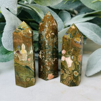 Green Rainforest Rhyolite Jasper Tower Point Generator -Medium 3-4"