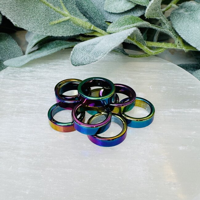 Rainbow Hematite Block Rings - Size 8