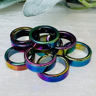 Rainbow Hematite Block Rings - Size 6