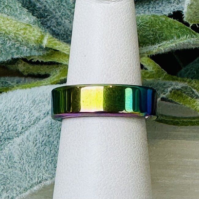 Rainbow Hematite Block Rings - Size 6