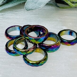 Rainbow Hematite Faceted Rings - Size 6