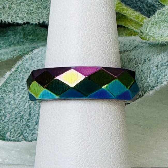 Rainbow Hematite Faceted Rings - Size 8