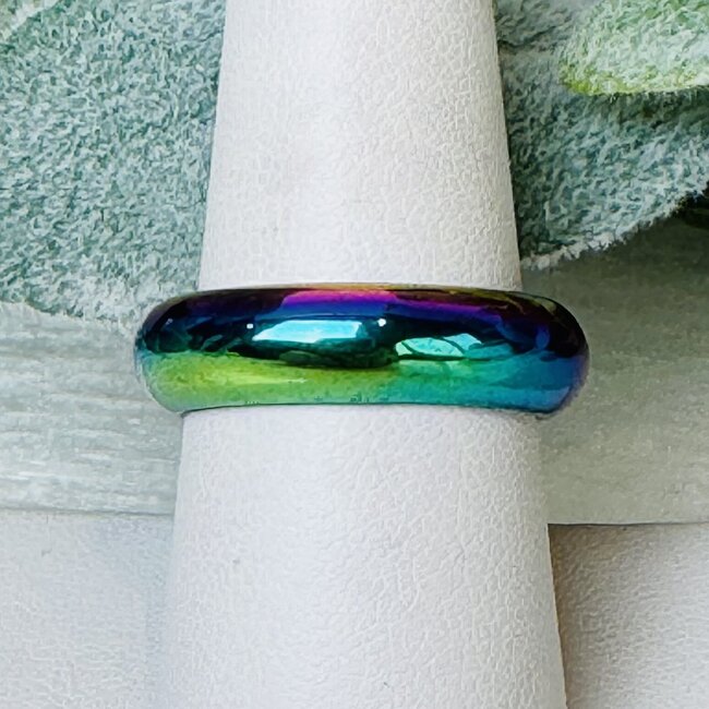Rainbow Hematite Round Rings - Size 8