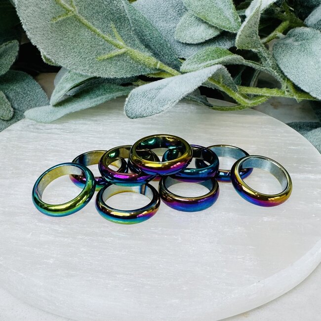 Rainbow Hematite Round Rings - Size 9