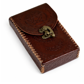 Tarot Angel Oracle Card Deck Holder - Brown Leather Embossed Envelope 3.5 x 5.5 x 1