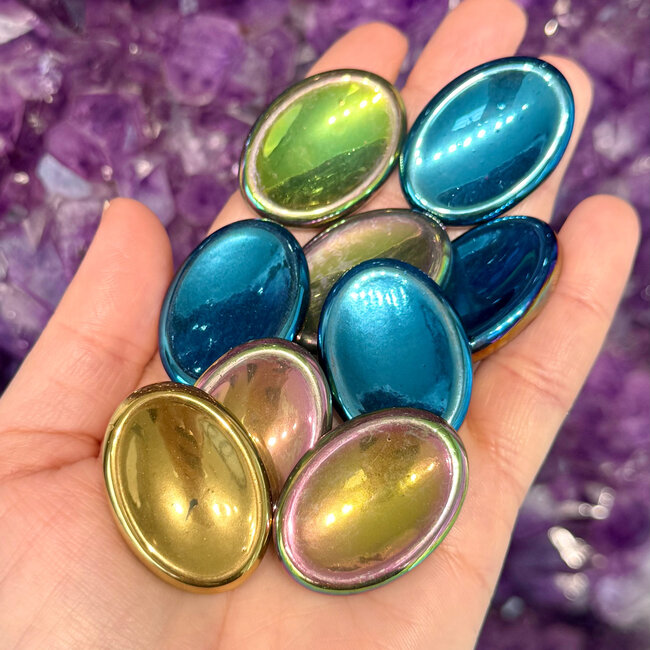 Rainbow Hematite Worry (Thumb Fidget Relaxation Pocket) Stones - Medium Oval