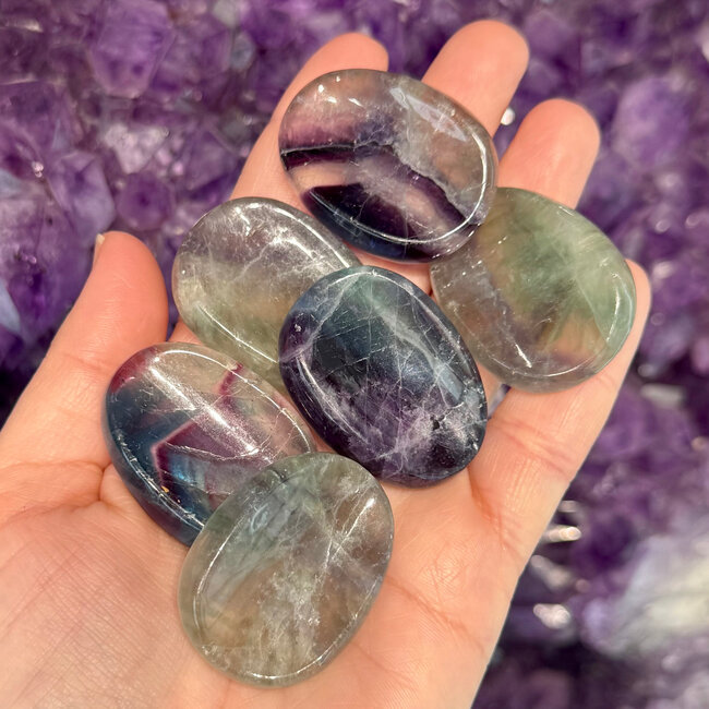 Rainbow Fluorite Worry (Thumb Fidget Relaxation Pocket) Stones - Medium Oval