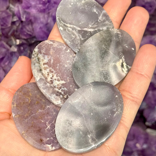 Grape Agate Purple Chalcedony Worry (Thumb Fidget Relaxation Pocket)  Stones - Medium Oval