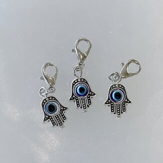 Pet Pendant Charm - Dark Blue Evil Eye Inside Hamsa Hand - Dog Cat Animal Collar Fatima