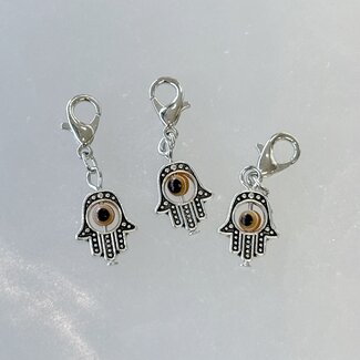 Pet Pendant Charm - Orange Evil Eye Inside Hamsa Hand - Dog Cat Animal Collar Fatima