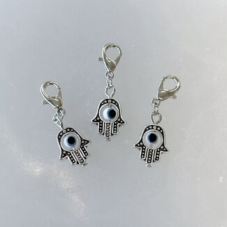 Pet Pendant Charm - White Evil Eye Inside Hamsa Hand - Dog Cat Animal Collar Fatima