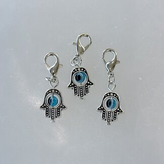 Pet Pendant Charm - Light Blue Evil Eye Inside Hamsa Hand - Dog Cat Animal Collar Fatima
