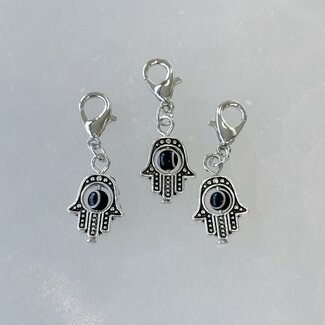 Pet Pendant Charm - Black Evil Eye Inside Hamsa Hand - Dog Cat Animal Collar Fatima