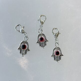 Pet Pendant Charm - Red Evil Eye Inside Hamsa Hand - Dog Cat Animal Collar Fatima