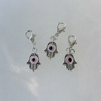 Pet Pendant Charm - Pink Evil Eye Inside Hamsa Hand - Dog Cat Animal Collar Fatima