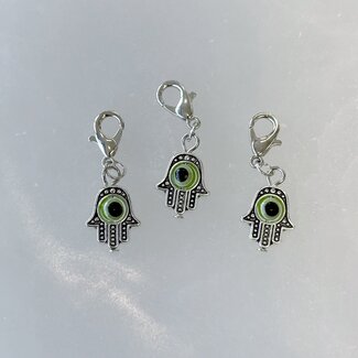 Pet Pendant Charm - Green Evil Eye Inside Hamsa Hand - Dog Cat Animal Collar Fatima