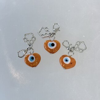 Pet Pendant Charm Heart - Orange Evil Eye with Paw Charm - Dog Cat Animal Collar