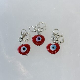 Pet Pendant Charm Heart - Red Evil Eye with Paw Charm - Dog Cat Animal Collar