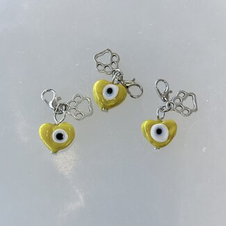 Pet Pendant Charm Heart - Yellow Evil Eye with Paw Charm - Dog Cat Animal Collar