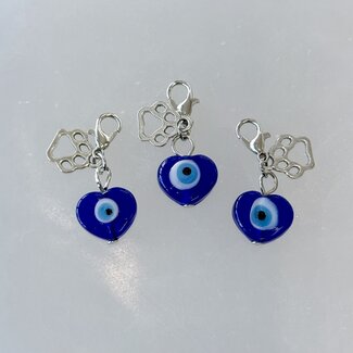 Pet Pendant Charm Heart - Dark Blue Evil Eye with Paw Charm - Dog Cat Animal Collar