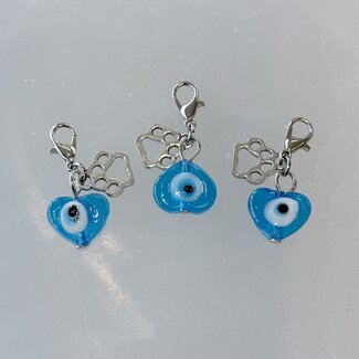 Pet Pendant Charm Heart - Light Blue Evil Eye with Paw Charm - Dog Cat Animal Collar