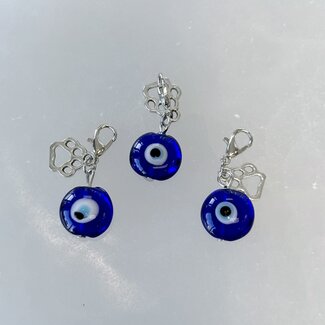 Pet Pendant Charm Round - Dark Blue Evil Eye with Paw Charm - Dog Cat Animal Collar