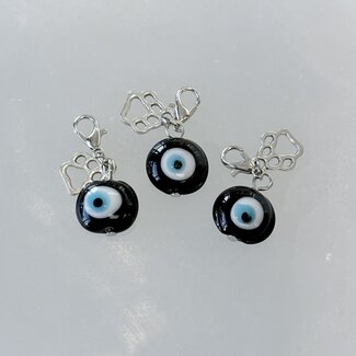 Pet Pendant Charm Round - Black Evil Eye with Paw Charm - Dog Cat Animal Collar