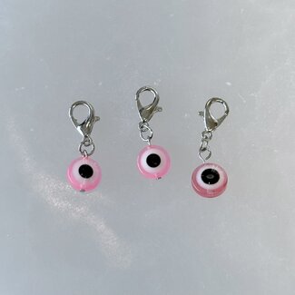 Pet Pendant Charm Round - Pink Evil Eye - Dog Cat Animal Collar