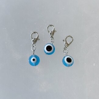 Pet Pendant Charm Round - Light Blue Evil Eye - Dog Cat Animal Collar
