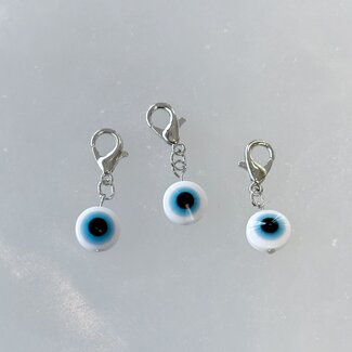 Pet Pendant Charm Round - White Evil Eye - Dog Cat Animal Collar