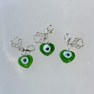 Pet Pendant Charm Heart - Green Evil Eye with Paw Charm - Dog Cat Animal Collar