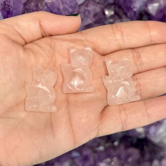 Rose Quartz Cats Sitting - 1" Small Figurine Animal Carving Statue Kitten Kitty