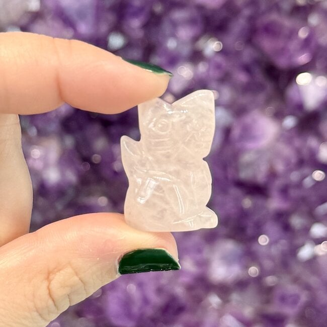 Rose Quartz Cats Sitting - 1" Small Figurine Animal Carving Statue Kitten Kitty