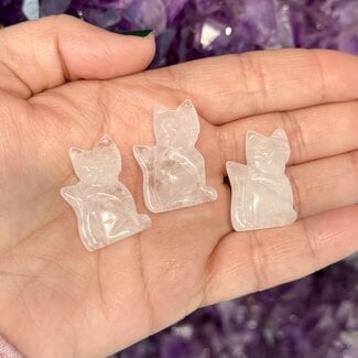 Clear Quartz Cats Sitting - 1" Small Animal Figurine Carving Statue Kitten Kitty