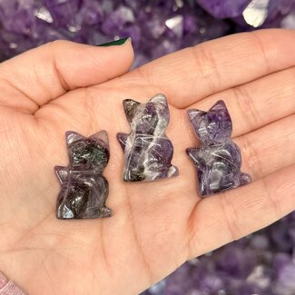 Chevron (Dream) Amethyst Cats Sitting - Small 1" Carvings, Figurine , Animal Kitten Kitty