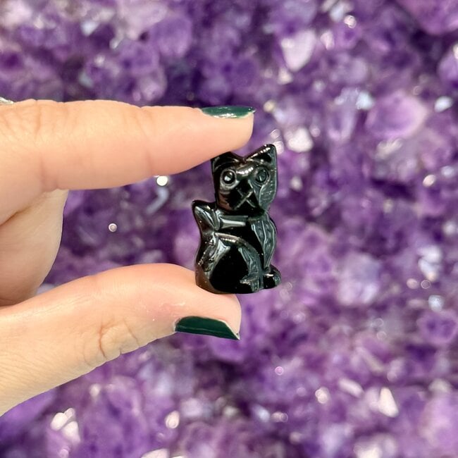 Black Obsidian Cats Sitting - Small 1" Carvings, Figurine , Animal Kitten Kitty