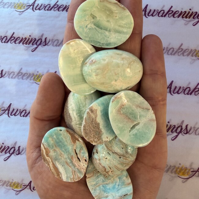 Blue Aragonite Worry (Thumb Fidget Relaxation Pocket)  Stones - Small Oval