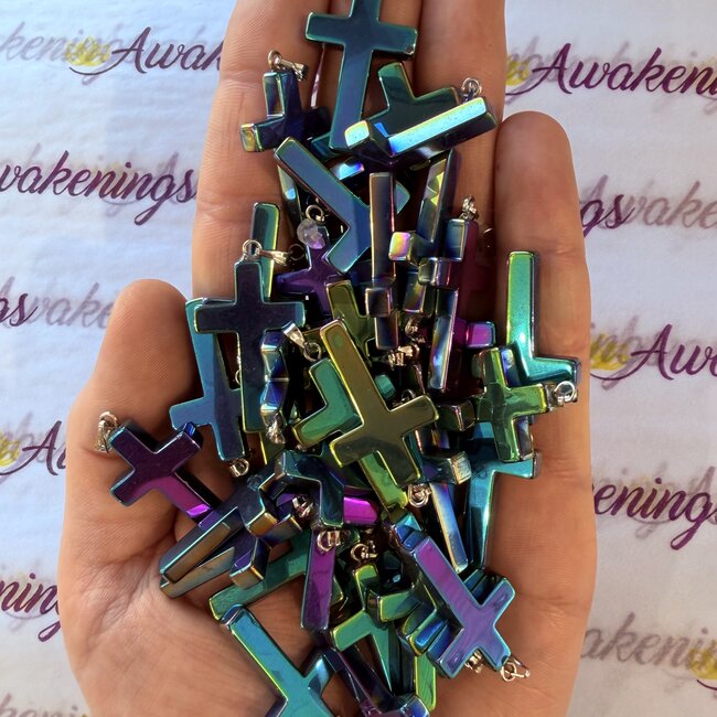 Rainbow Hematite Cross Pendants - 1"