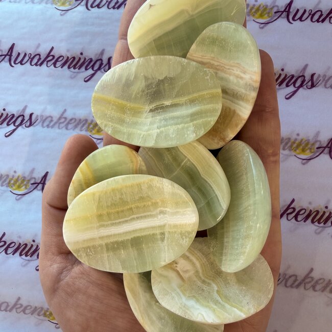 Pistachio Sea Green Calcite Worry (Thumb Fidget Relaxation Pocket)  Stones - Medium Oval