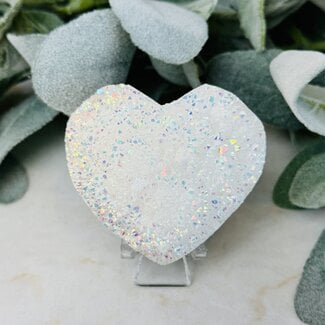 Angel Aura White Druzy Quartz Hearts - Medium 2-3"