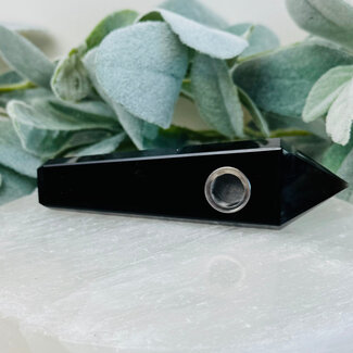 Black Obsidian Crystal Pipes with Screen