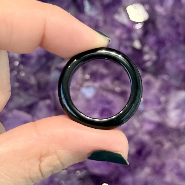Black Obsidian Rings - Sizes 8 Plain Dome