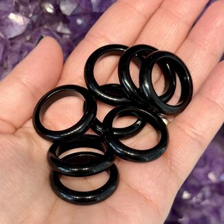 Black Obsidian Rings - Sizes 7 Plain Dome