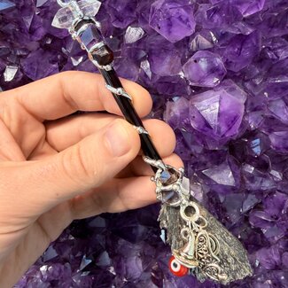 Manifestation Medium Broom Wands - Acrylic Stand Included - Double Terminated DT Handmade Reiki Infused - Healing