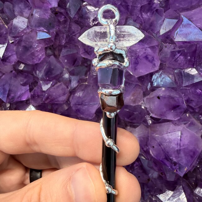 Manifestation Medium Broom Wands - Acrylic Stand Included - Double Terminated DT Handmade Reiki Infused - Healing