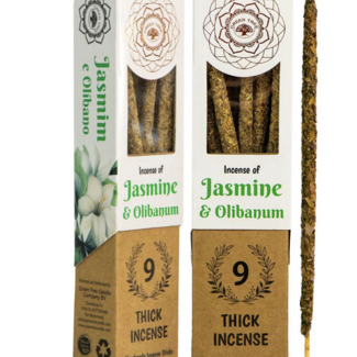 Jasmine & Olibanum Botanical Incense Set of 9 - Handmade Thick Incense Sticks Green Tree