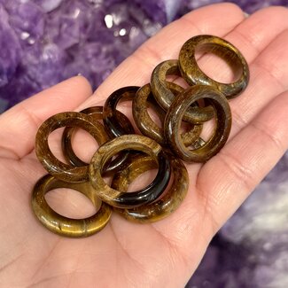 Gold Tigers Eye Rings - Size 10 Plain Dome