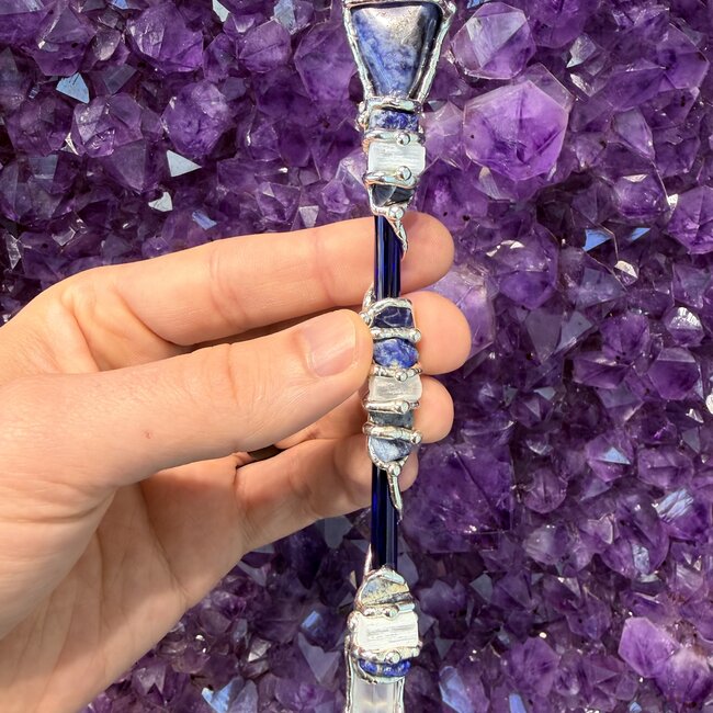 Indigo Medium Wands - Acrylic Stand Included - Double Terminated DT Handmade Reiki Infused - Healing