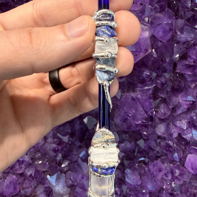 Indigo Medium Wands - Acrylic Stand Included - Double Terminated DT Handmade Reiki Infused - Healing